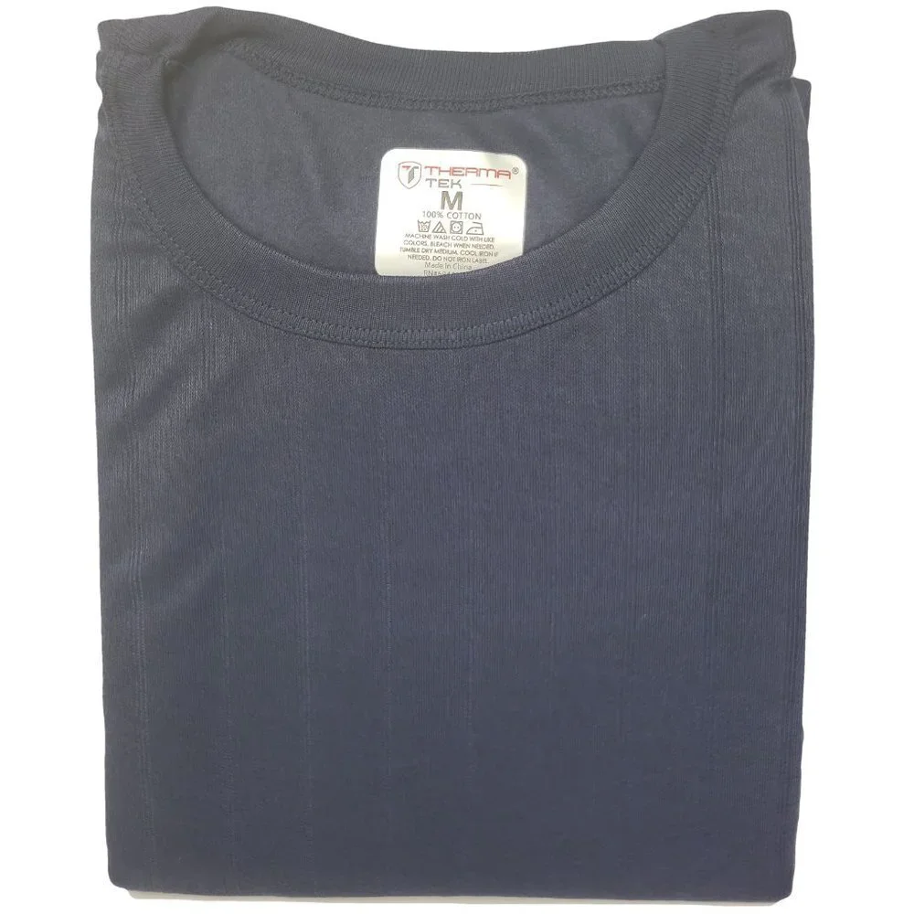 Men Thermal Long Johns Warm Underwear Set, 100% Cotton Fleece, Navy Blue
